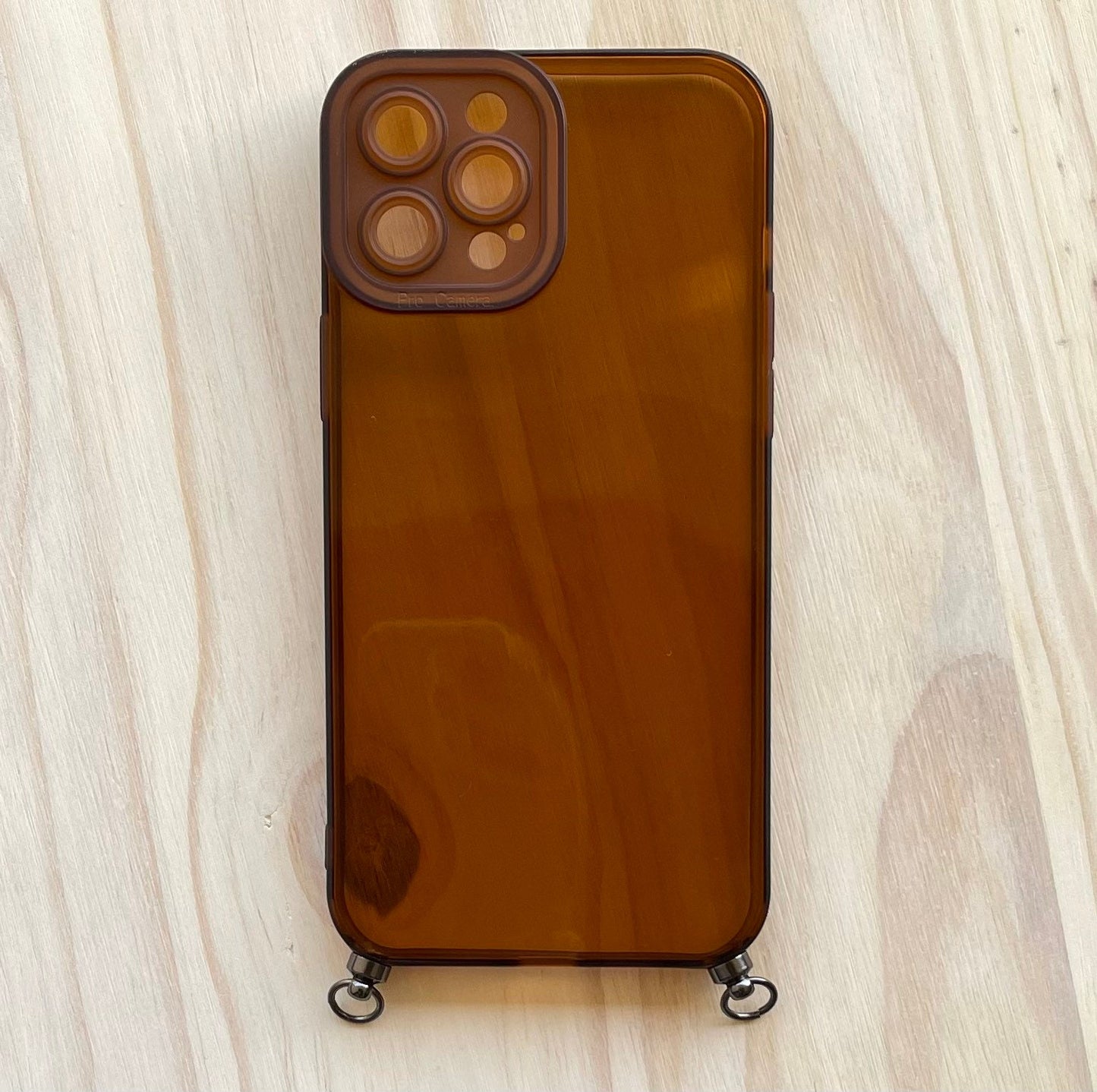 IPhone Clear Brown Silicone Soft Case•Eyelets Phone Case•Crossbody Phone Case•Phone Case with Rings•Phone Case for Strap