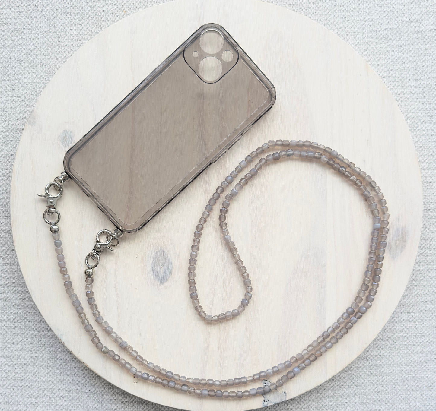 Gray Agate Square Beads Phone Strap•Crossbody Phone Strap•