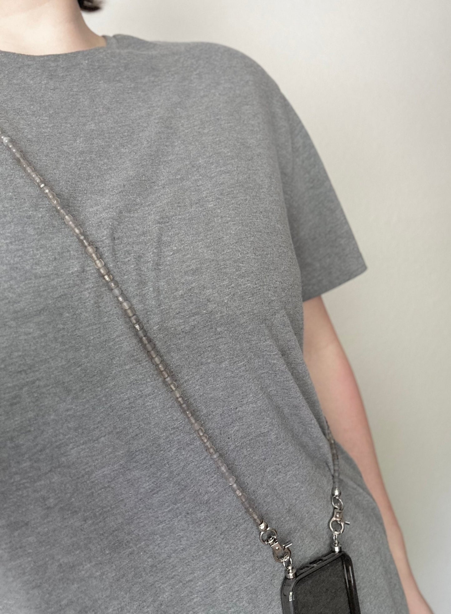Gray Agate Square Beads Phone Strap•Crossbody Phone Strap•