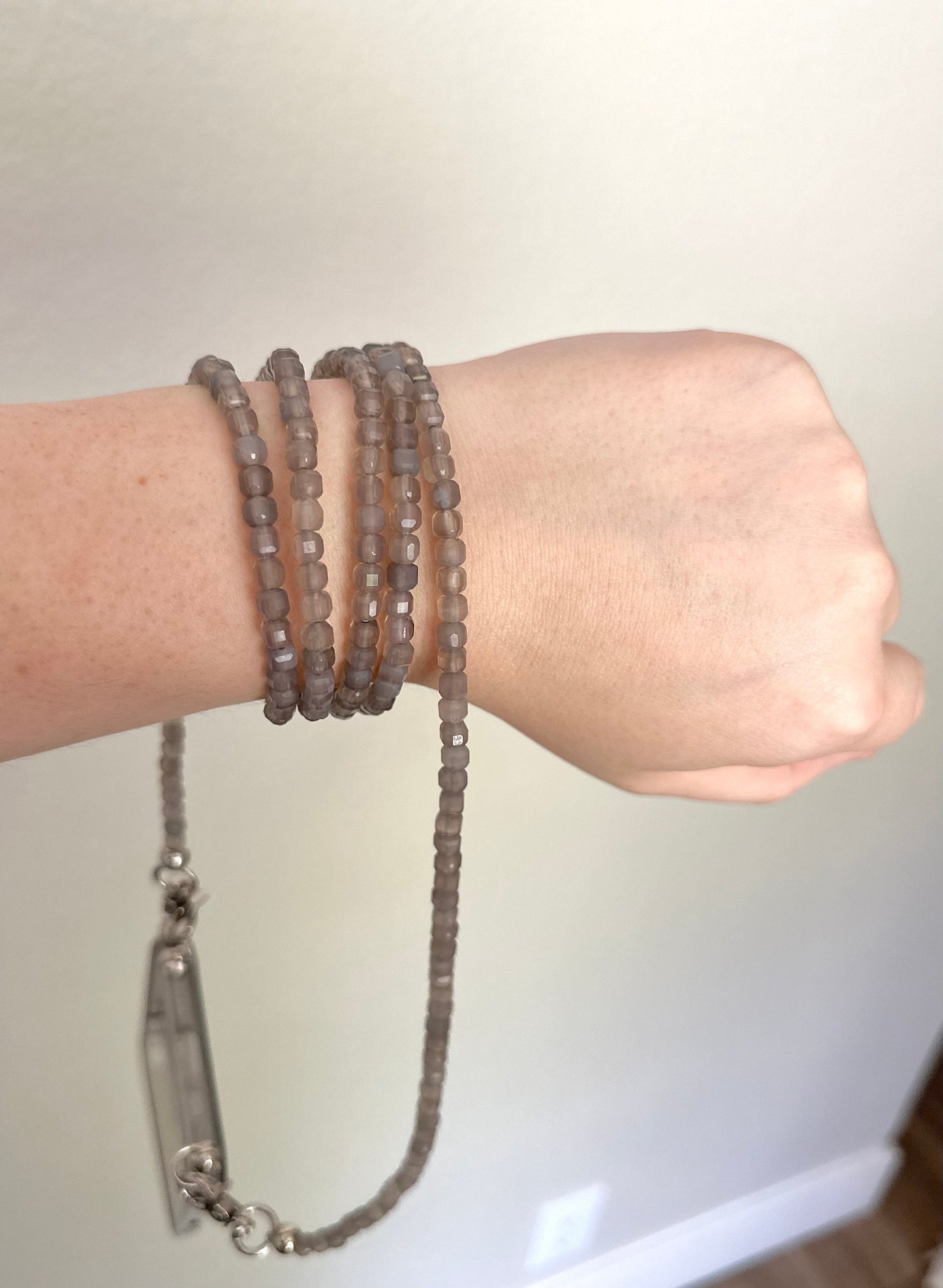 Gray Agate Square Beads Phone Strap•Crossbody Phone Strap•