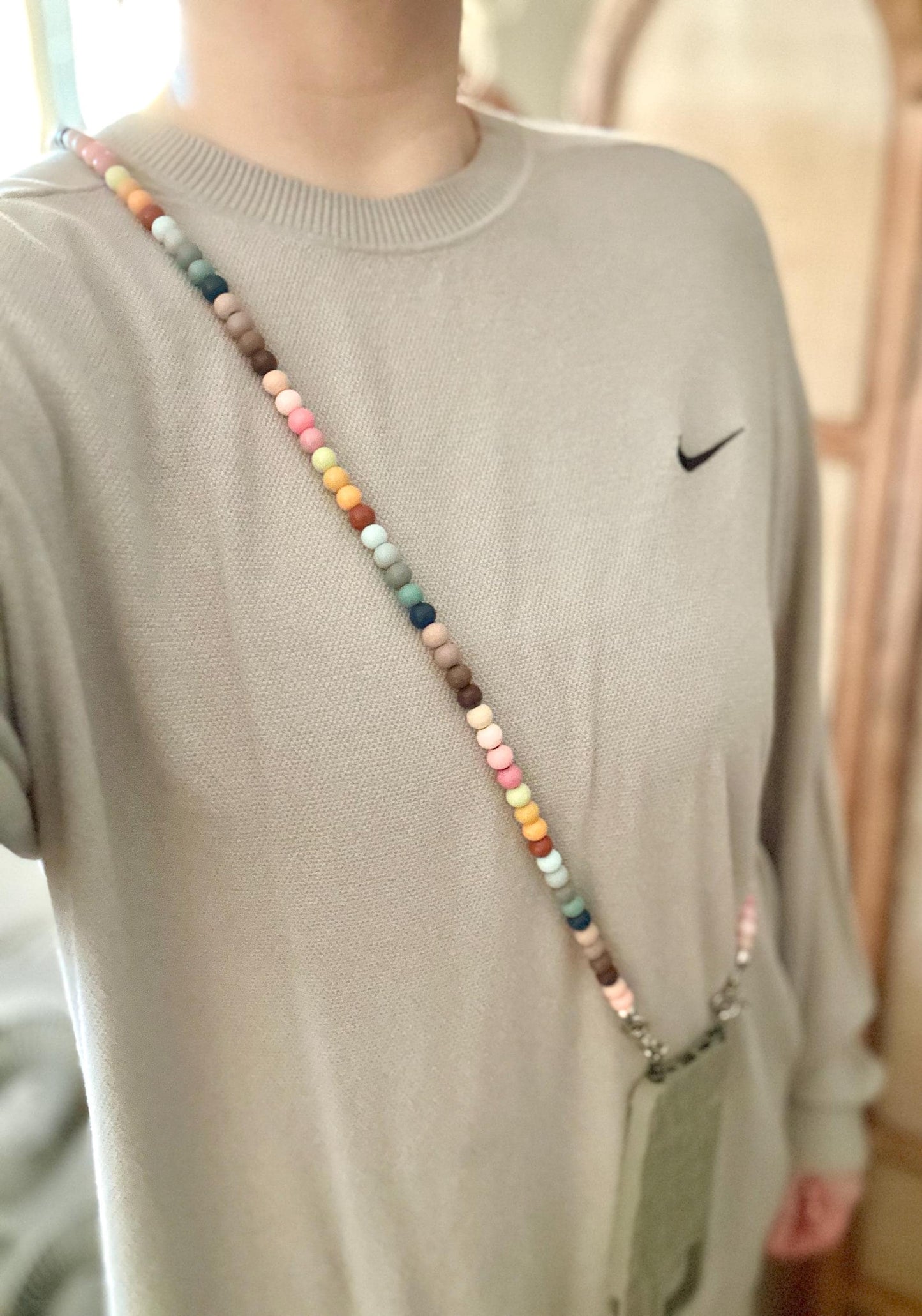 Rainbow Beaded Phone Strap Colorful Crossbody Phone Lanyard Handmade Bead Chain for Clear Case