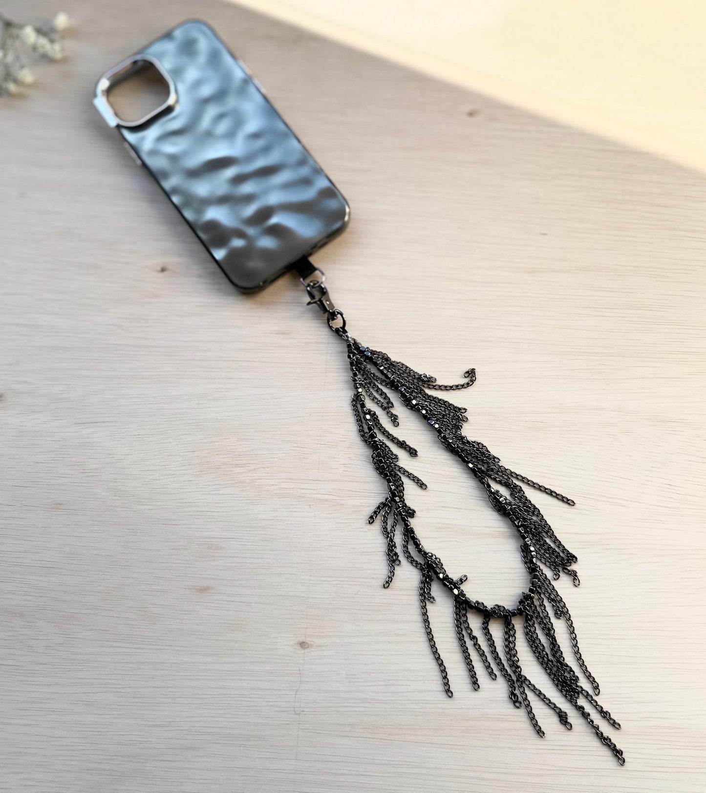 Phone Strap•Hematite Beads and Black Chain Phone Strap•Phone Wristlet •Phone Charms•Handmade Phone Strap•Unique Design Strap•