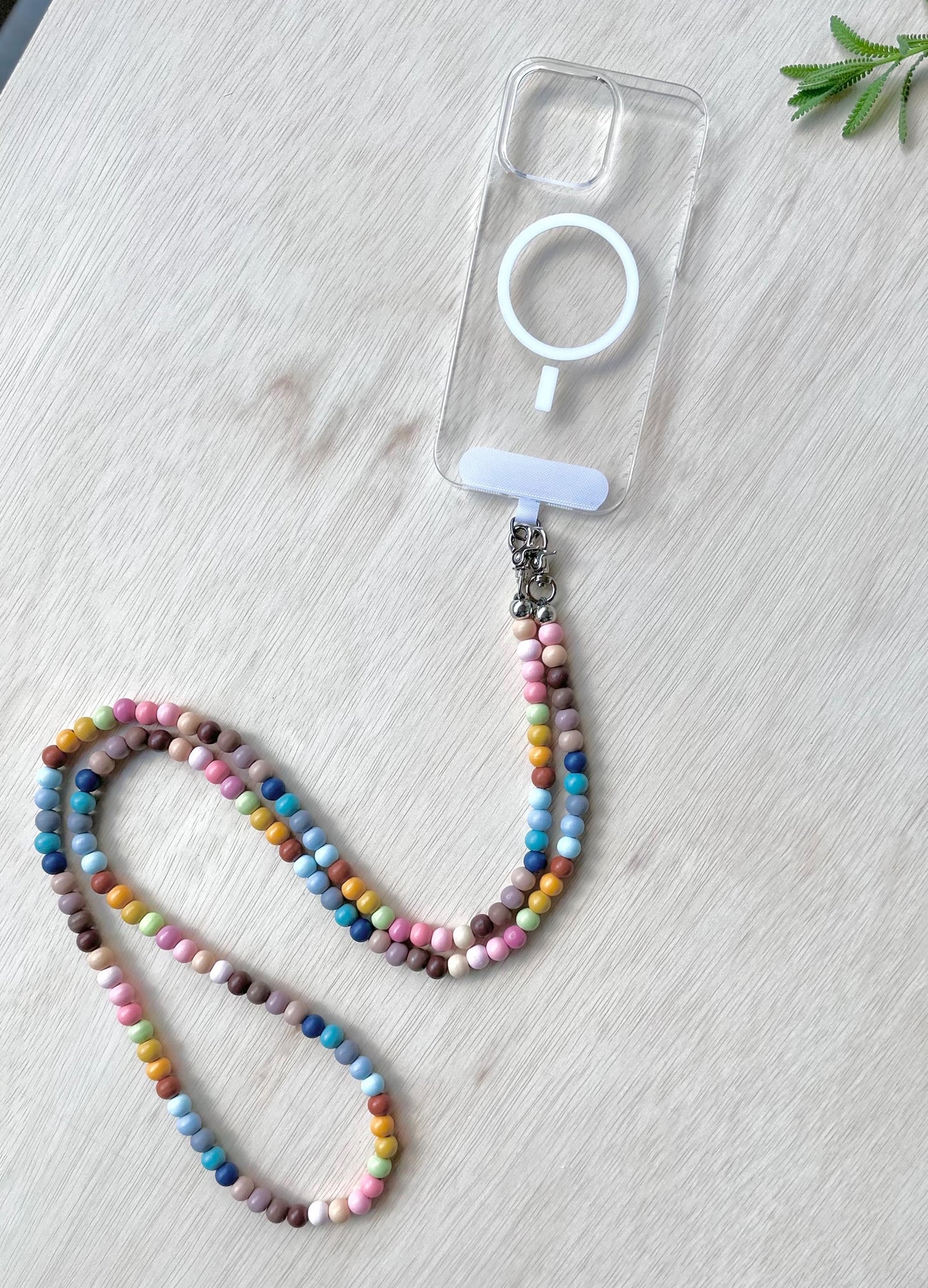 Rainbow Beaded Phone Strap Colorful Crossbody Phone Lanyard Handmade Bead Chain for Clear Case