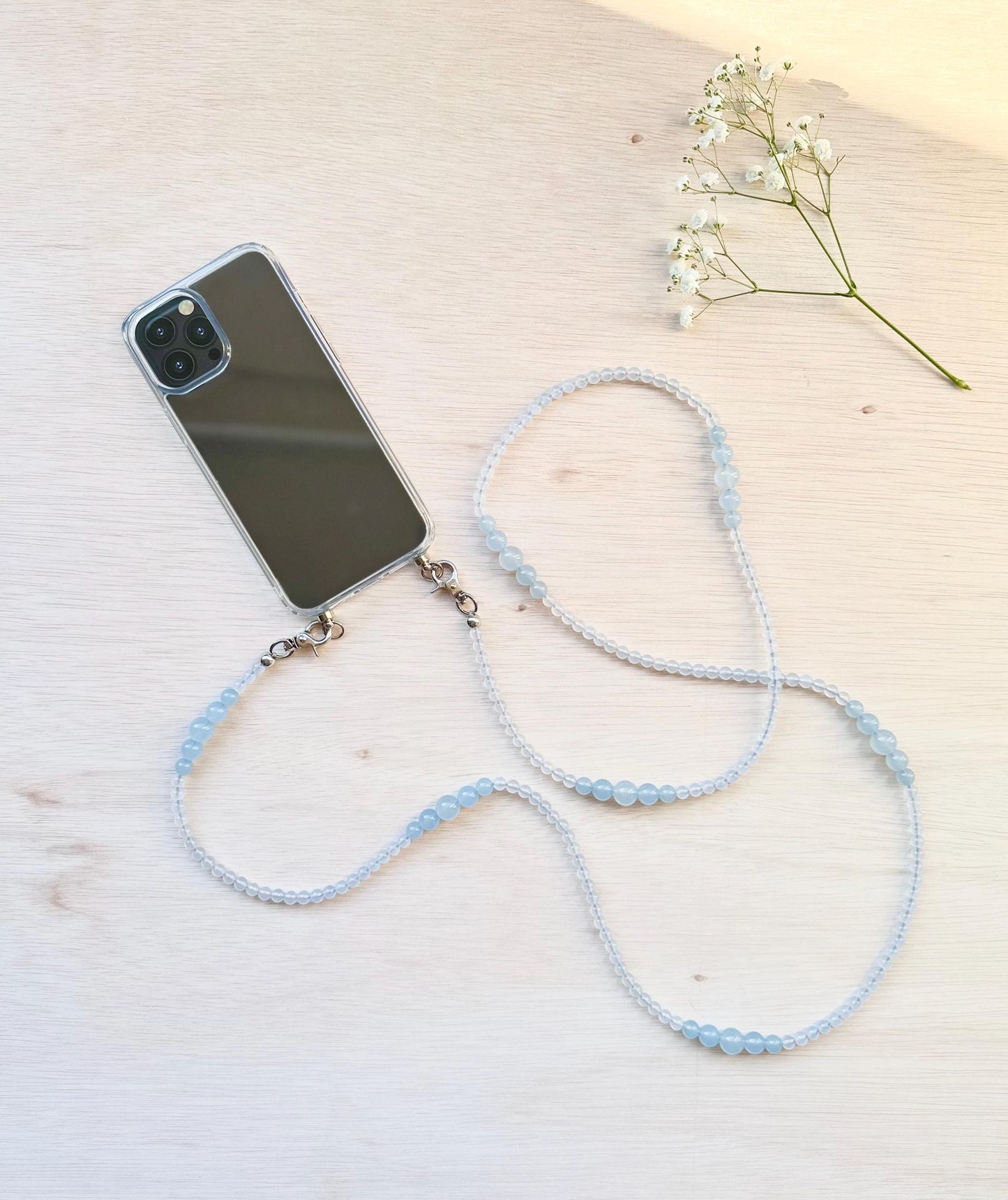 Blue Jade Beads Phone Strap • Crossbody Phone Strap•Phone Charm• Phone lanyard •Phone Beads•Crossbody Beads•Long Beads•Festival Costume•