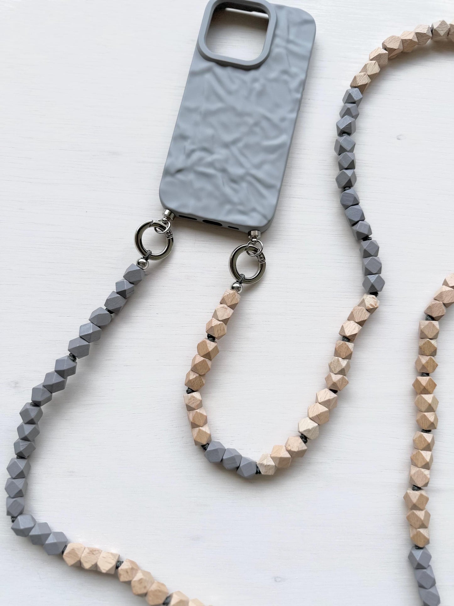 Gray Wooden Beads Phone Strap•Handmade•Crossbody Phone Strap•Phone Strap•Phone Lanyard•Long Lanyard•Bags Strap•Phone Charm•Phone Beads•