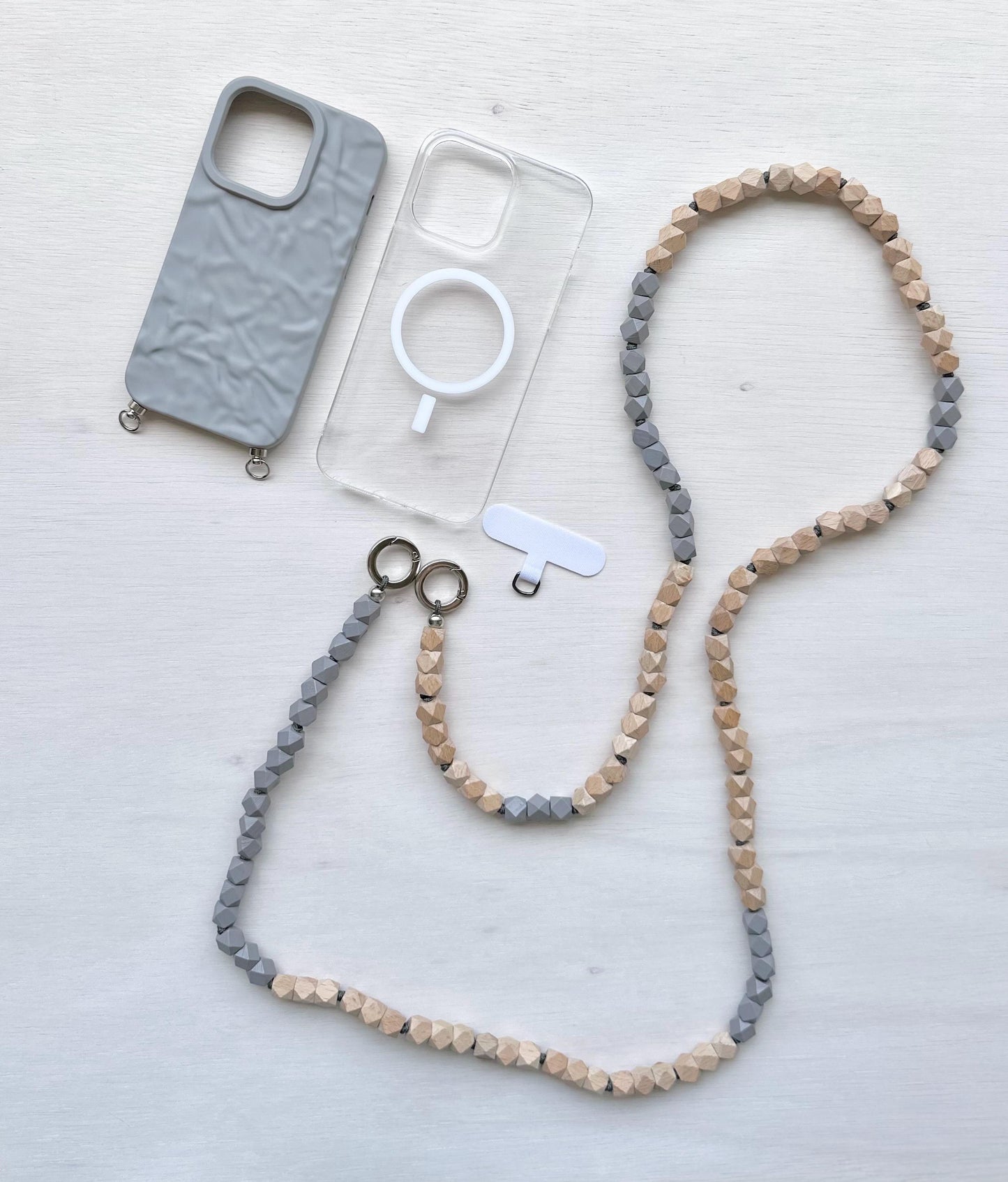 Gray Wooden Beads Phone Strap•Handmade•Crossbody Phone Strap•Phone Strap•Phone Lanyard•Long Lanyard•Bags Strap•Phone Charm•Phone Beads•