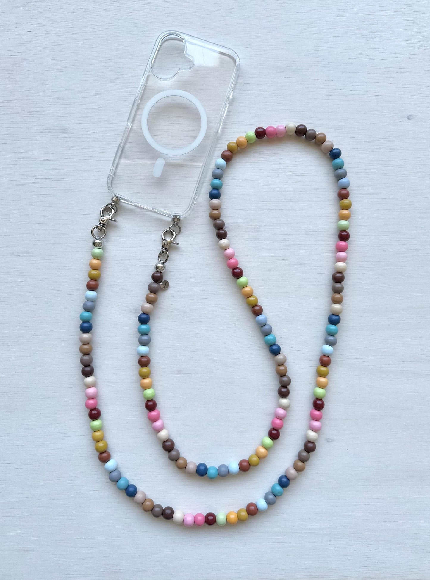 Rainbow Beaded Phone Strap Colorful Crossbody Phone Lanyard Handmade Bead Chain for Clear Case