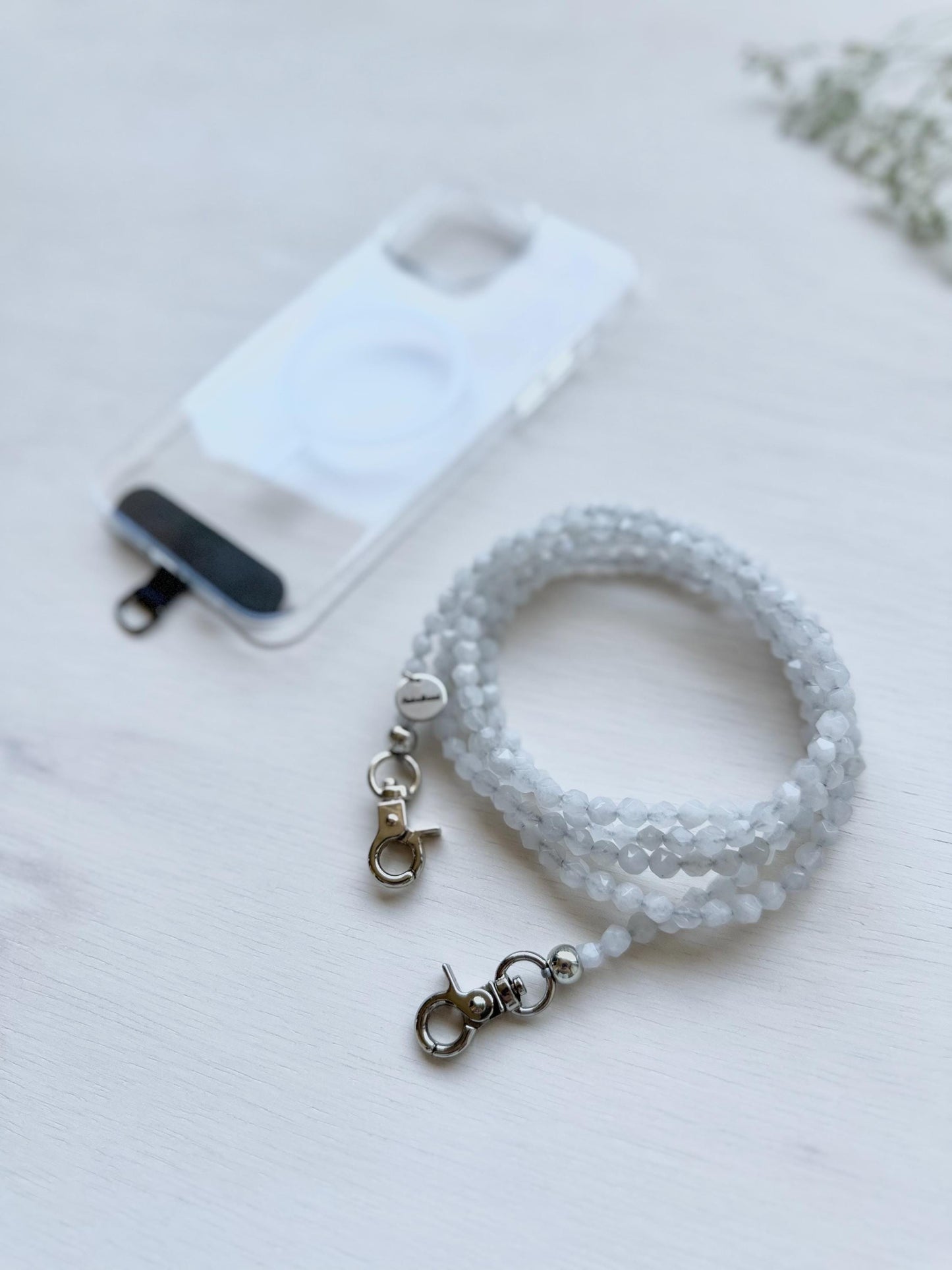 White Agate Beads Phone Strap • Crossbody Beads•Phone Strap•Phone Charm• Phone lanyard •Phone Accessories•Phone Chain•Long Beads•
