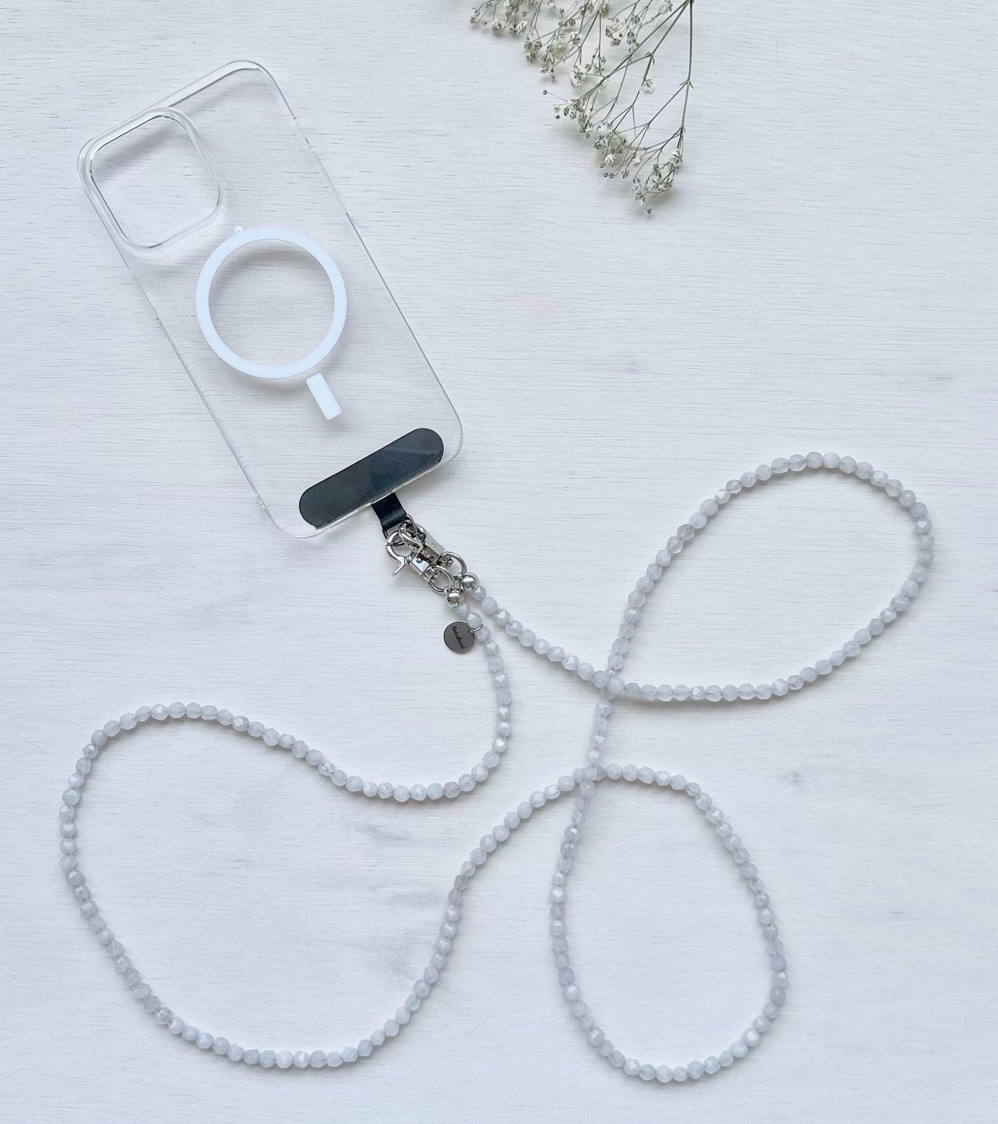 White Agate Beads Phone Strap • Crossbody Beads•Phone Strap•Phone Charm• Phone lanyard •Phone Accessories•Phone Chain•Long Beads•