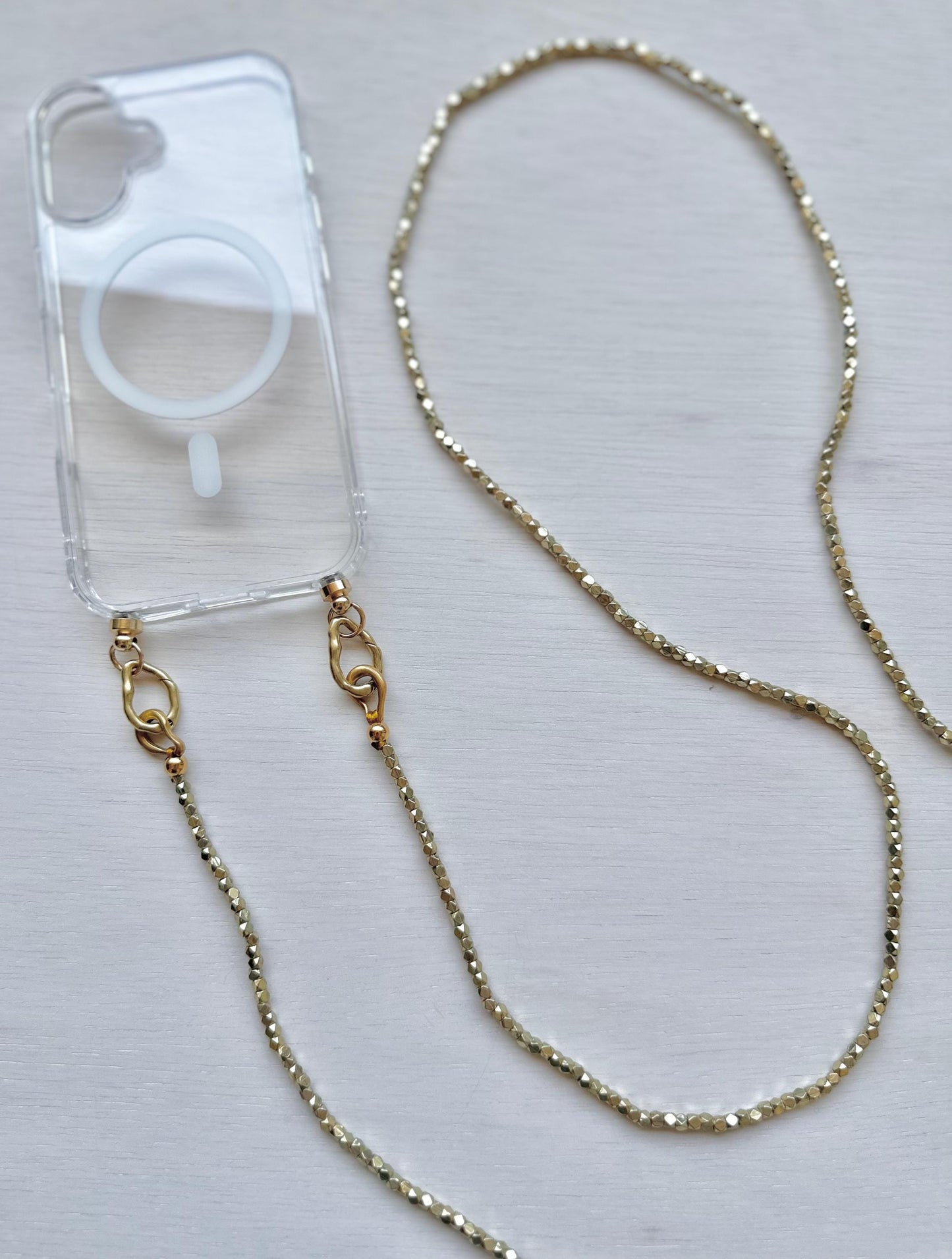 Gold Brass Beads Crossbody Phone Strap•Phone Lanyard•Phone Charm•Phone Accessories•Festival Phone Accessories•Crossbody Beads•