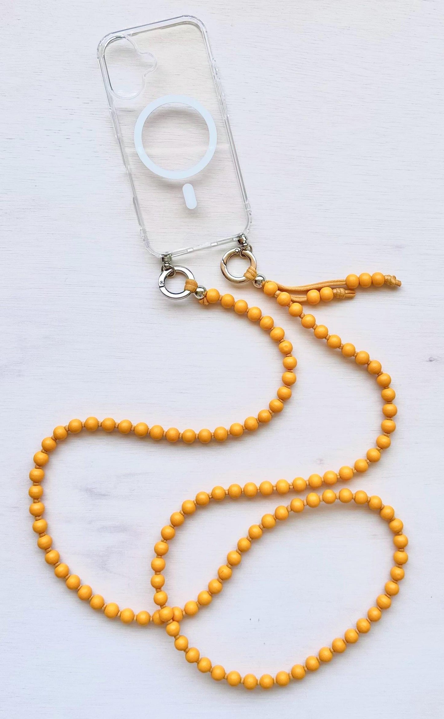 Sunny Yellow Wooden Beads Phone Strap•Crossbody Phone Strap•Phone Lanyard•Boho Style•