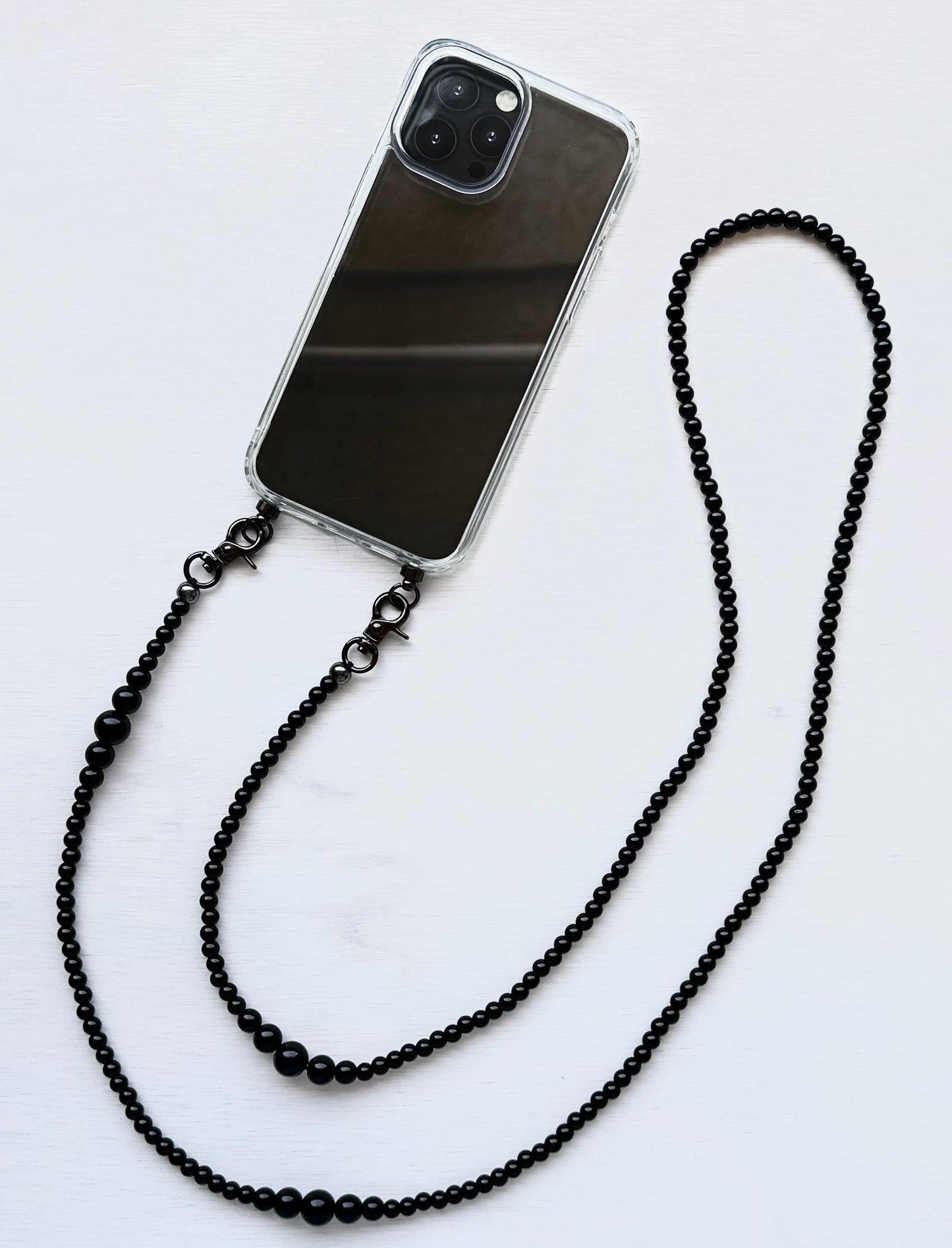 Black Quartz Beads Crossbody Phone Strap