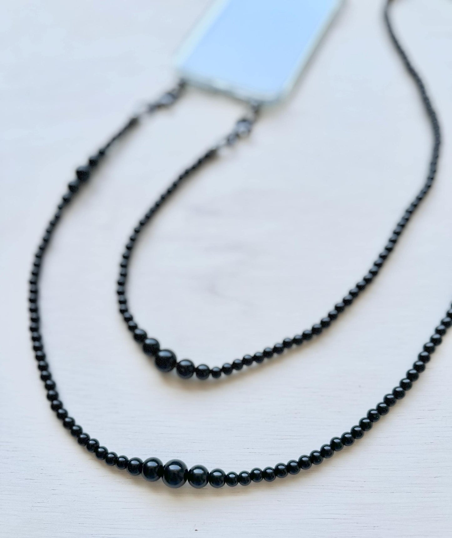 Black Quartz Beads Crossbody Phone Strap