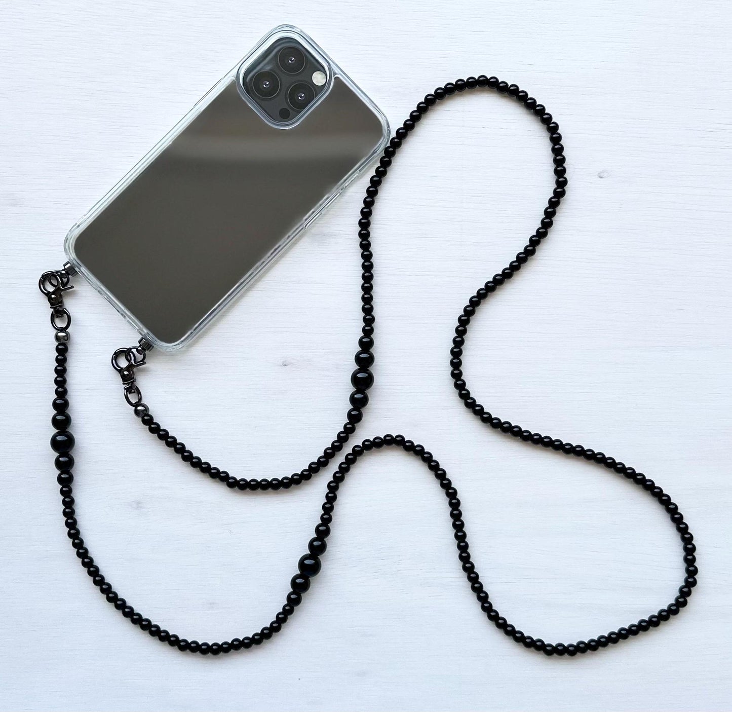 Black Quartz Beads Crossbody Phone Strap