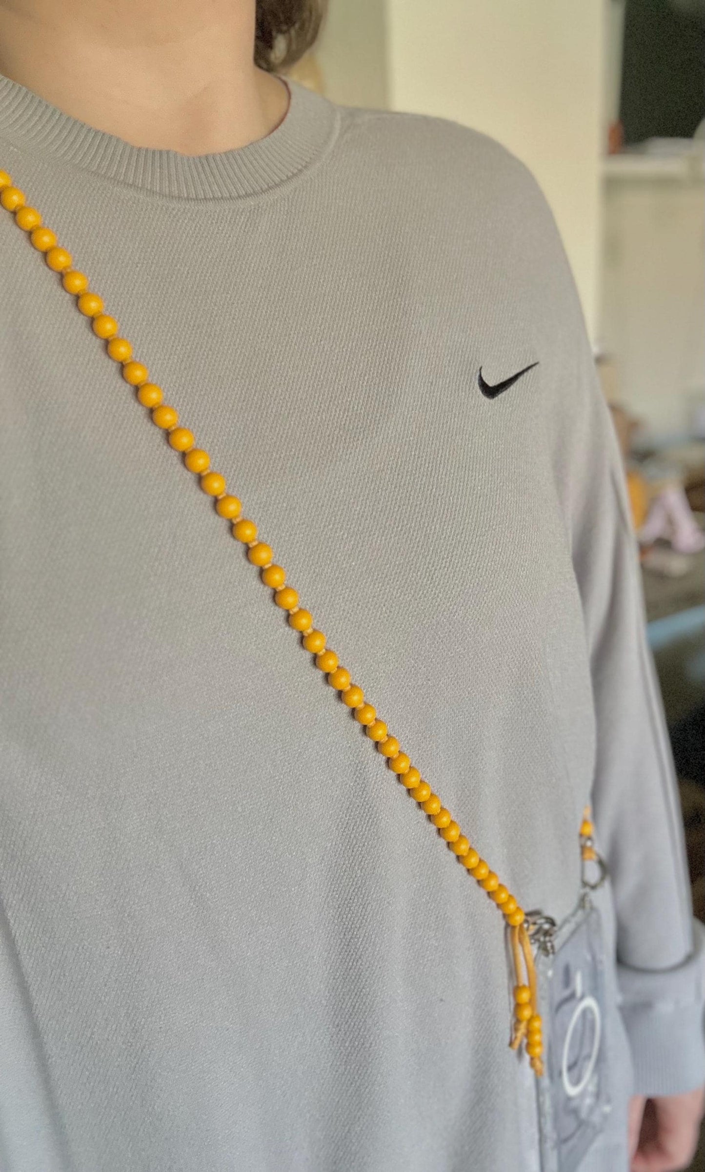 Sunny Yellow Wooden Beads Phone Strap•Crossbody Phone Strap•Phone Lanyard•Boho Style•