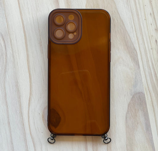 IPhone Clear Brown Silicone Soft Case•Eyelets Phone Case•Crossbody Phone Case•Phone Case with Rings•Phone Case for Strap