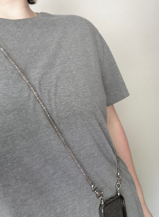 Gray Agate Square Beads Phone Strap•Crossbody Phone Strap•