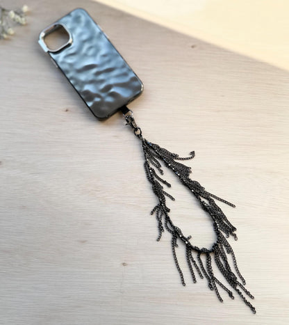 Phone Strap•Hematite Beads and Black Chain Phone Strap•Phone Wristlet •Phone Charms•Handmade Phone Strap•Unique Design Strap•