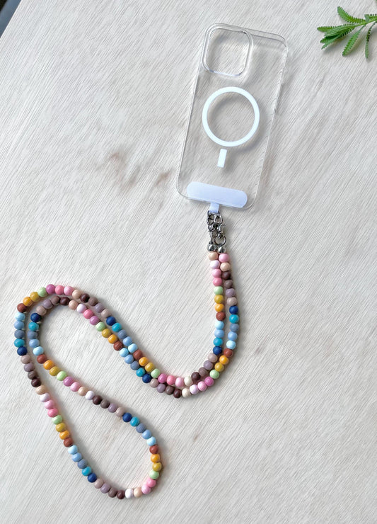 Rainbow Beaded Phone Strap Colorful Crossbody Phone Lanyard Handmade Bead Chain for Clear Case