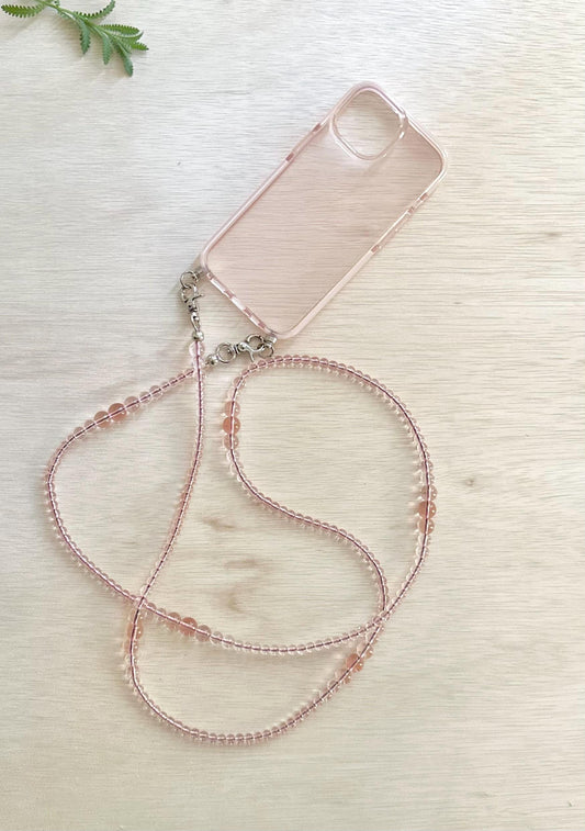 Clear Pink Beads Phone Strap•Crossbody Phone Strap•Phone Strap•Phone lanyard •Phone Accessories•Phone Beads•Long Beads•Festival Costume•