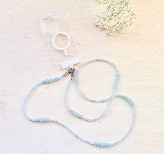 Blue Jade Beads Phone Strap • Crossbody Phone Strap•Phone Charm• Phone lanyard •Phone Beads•Crossbody Beads•Long Beads•Festival Costume•
