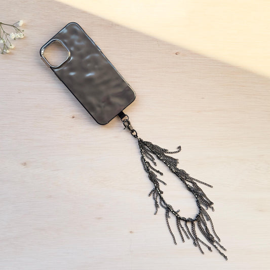 Phone Strap•Hematite Beads and Black Chain Phone Strap•Phone Wristlet •Phone Charms•Handmade Phone Strap•Unique Design Strap•