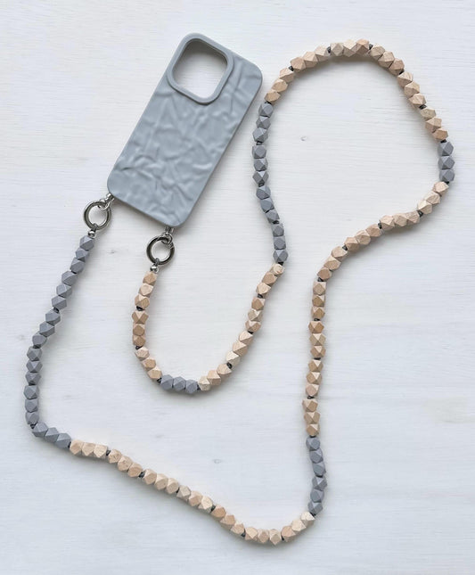 Gray Wooden Beads Phone Strap•Handmade•Crossbody Phone Strap•Phone Strap•Phone Lanyard•Long Lanyard•Bags Strap•Phone Charm•Phone Beads•