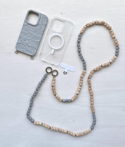 Gray Wooden Beads Phone Strap•Handmade•Crossbody Phone Strap•Phone Strap•Phone Lanyard•Long Lanyard•Bags Strap•Phone Charm•Phone Beads•
