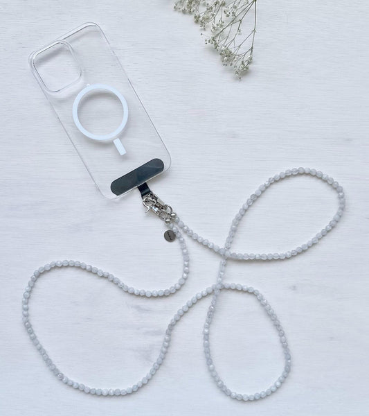 White Agate Beads Phone Strap • Crossbody Beads•Phone Strap•Phone Charm• Phone lanyard •Phone Accessories•Phone Chain•Long Beads•