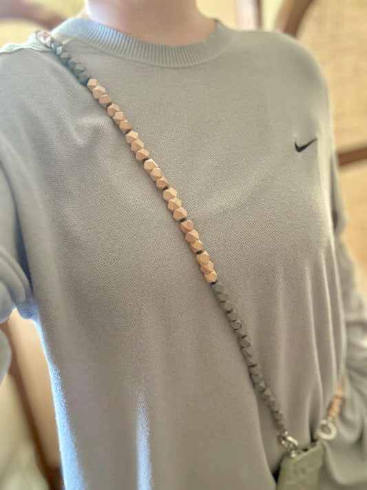 Gray Wooden Beads Phone Strap•Handmade•Crossbody Phone Strap•Phone Strap•Phone Lanyard•Long Lanyard•Bags Strap•Phone Charm•Phone Beads•