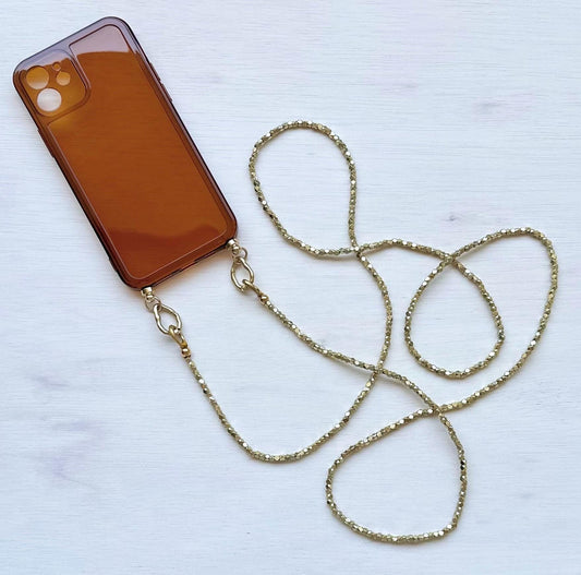Gold Brass Beads Crossbody Phone Strap•Phone Lanyard•Phone Charm•Phone Accessories•Festival Phone Accessories•Crossbody Beads•