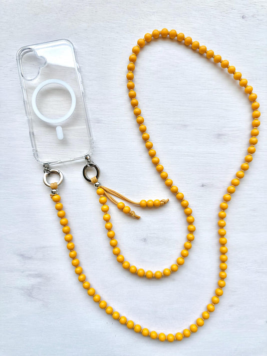 Sunny Yellow Wooden Beads Phone Strap•Crossbody Phone Strap•Phone Lanyard•Boho Style•