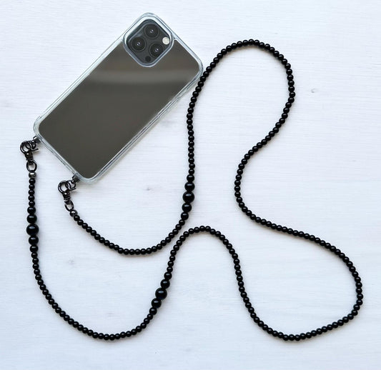 Black Quartz Beads Crossbody Phone Strap