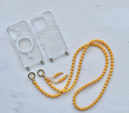 Sunny Yellow Wooden Beads Phone Strap•Crossbody Phone Strap•Phone Lanyard•Boho Style•